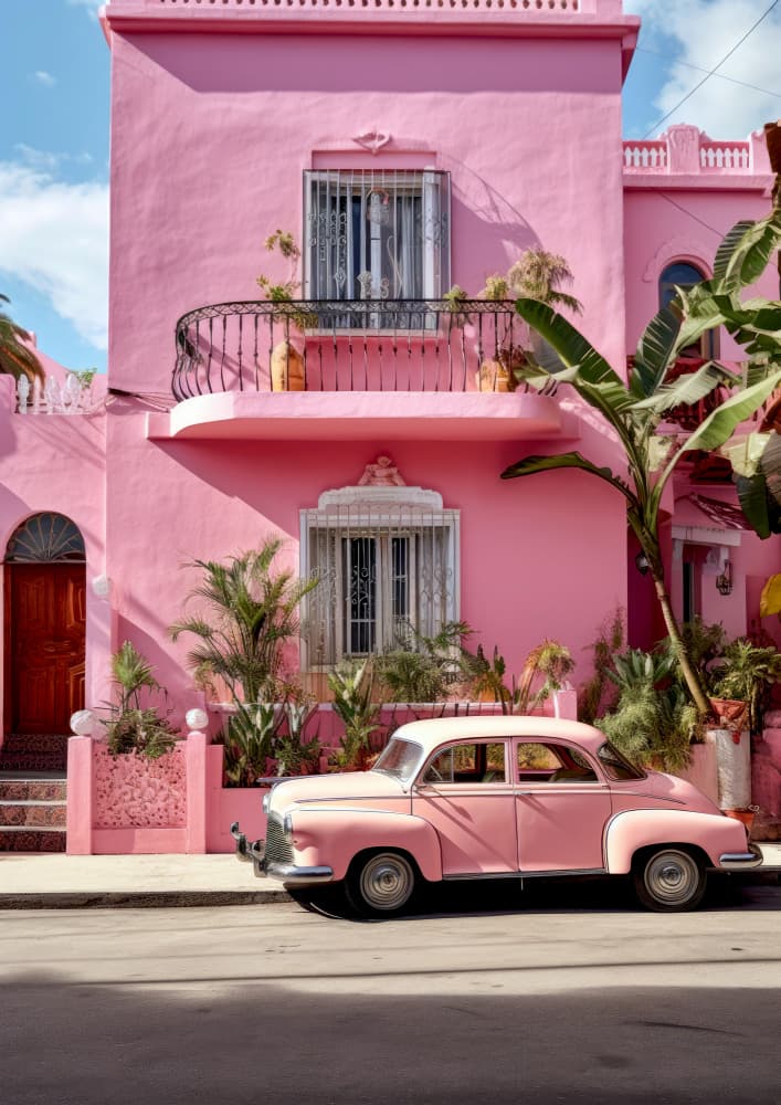 Pink House Pink Car by Justyna Jaszke — canvas wall art