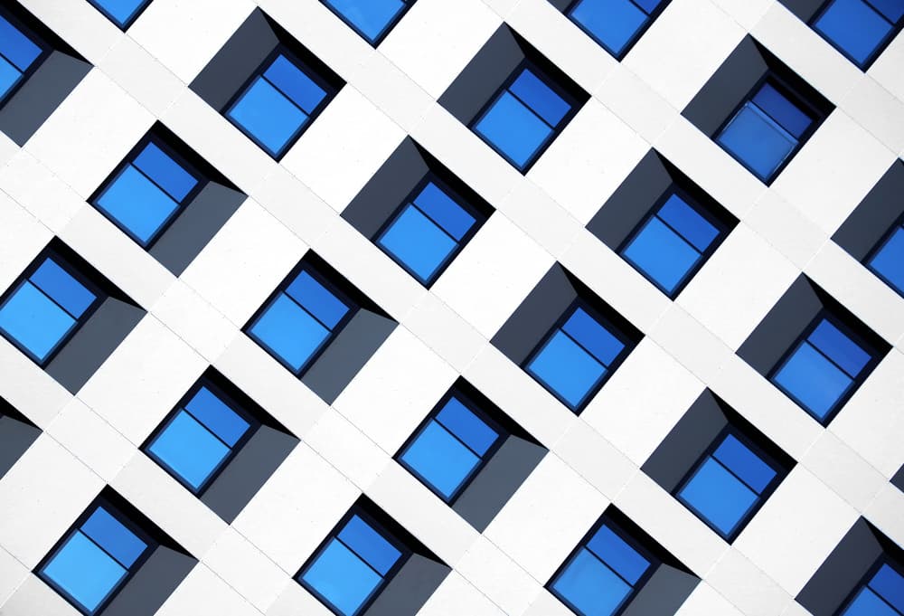 Blue Geometric Windows by Hans-Wolfgang Hawerkamp — canvas wall art