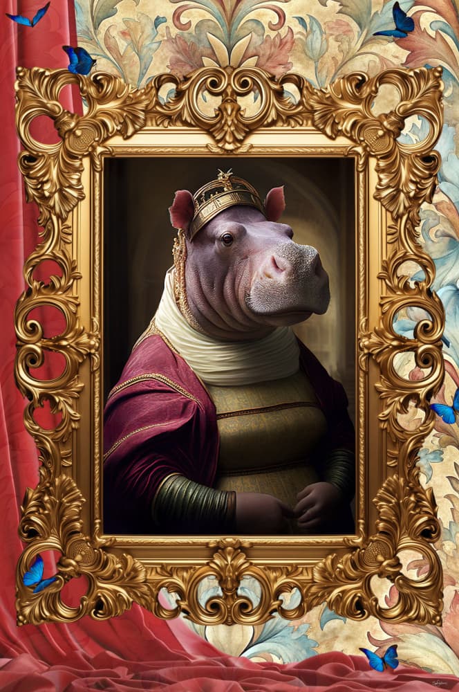 Royal Hippo Queen by Sue Skellern — canvas wall art