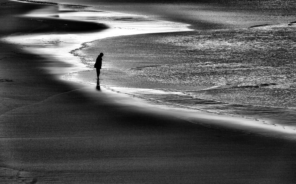 Lone Figure Ocean Shore by Jois Domont ( J.L.G.) — canvas wall art