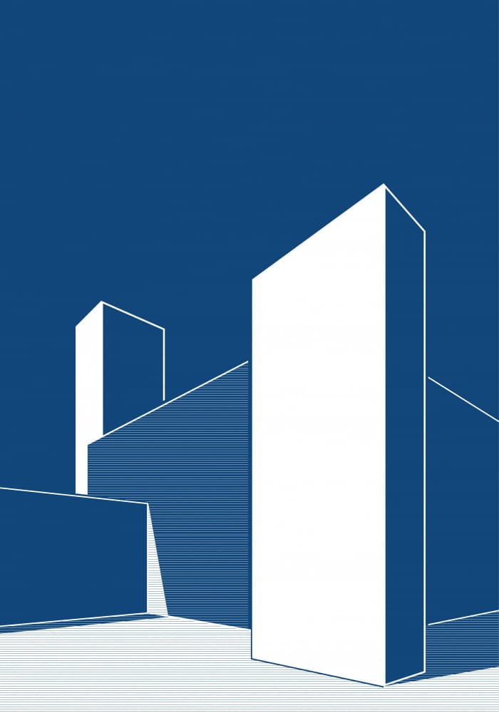 Geometric Blue Architecture by zaglono — canvas wall art
