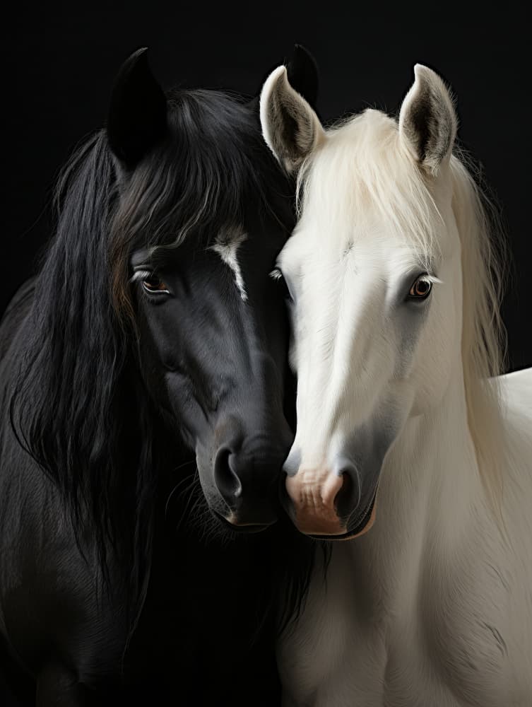 Black And White Horses by Bilge Paksoylu — canvas wall art