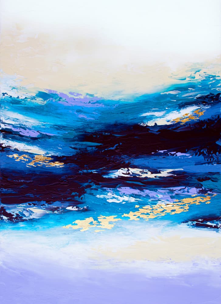 Golden Deep Blue Flow by Alyson Storms — canvas wall art