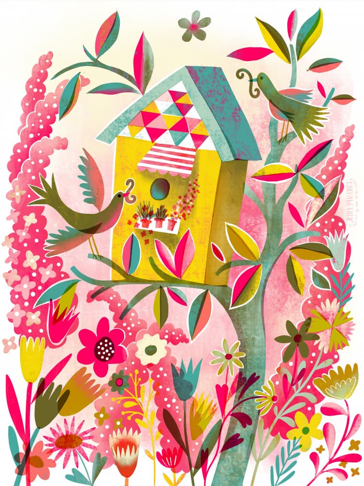 Colorful Garden Birdhouse by uta krogmann — canvas wall art
