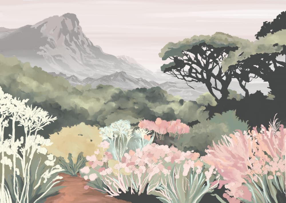 Flowering Mountain Landscape by Jenna Alheit — canvas wall art