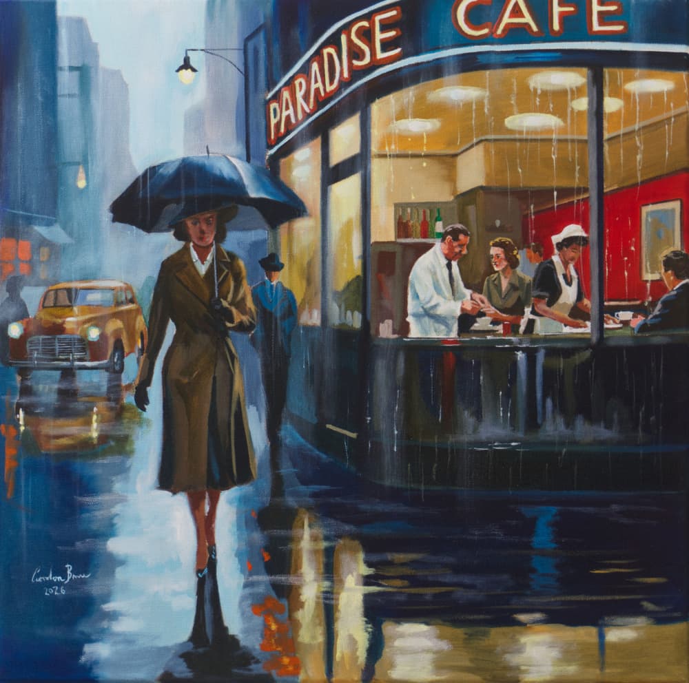 Rainy City Cafe by Gordon Bruce — canvas wall art