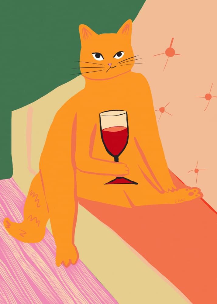 Orange Cat Wine Night by Sharyn Bursic — canvas wall art