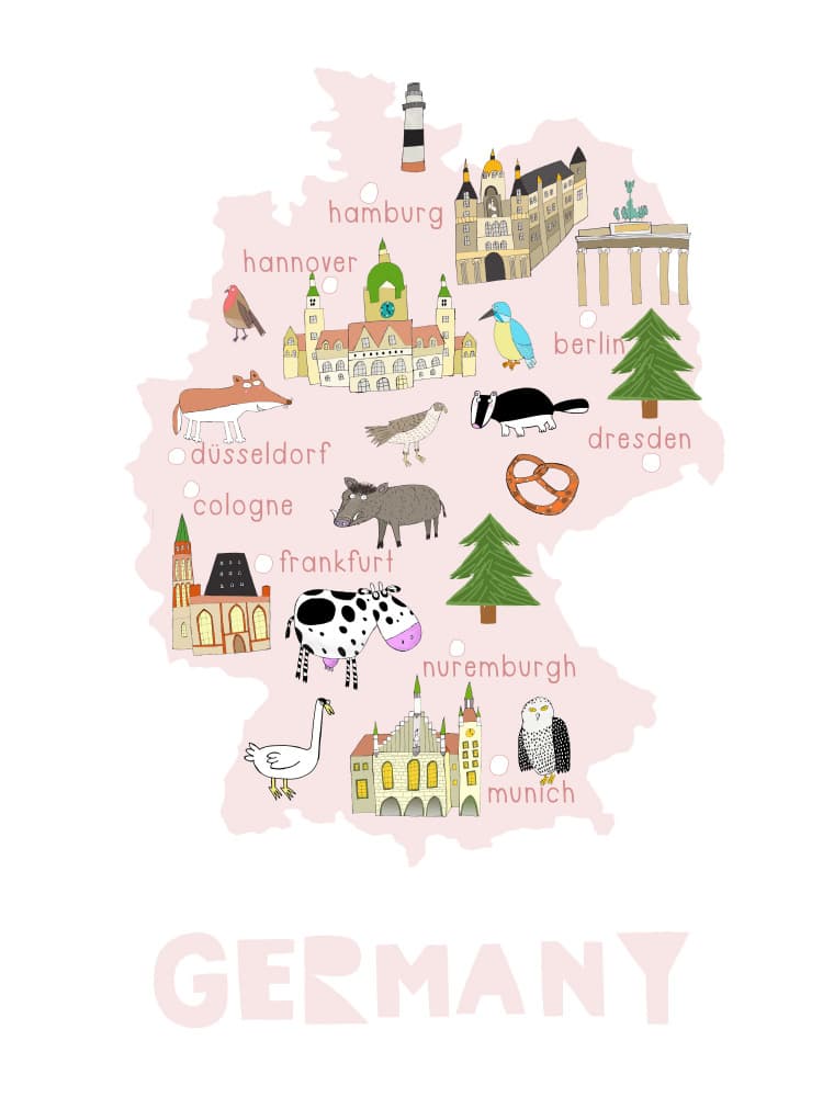 Whimsical Germany Map by Carla Daly — canvas wall art