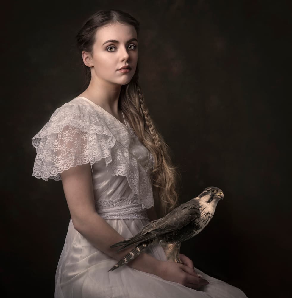 Regal Woman with Falcon by Joan Blease — canvas wall art