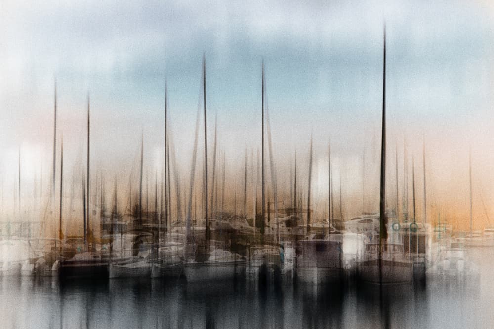 Hazy Sailboat Harbor by Hans-Wolfgang Hawerkamp — canvas wall art