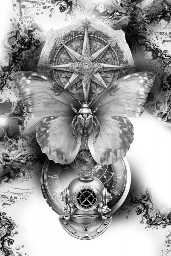 Steampunk Butterfly Compass by Rafal Kulik — canvas wall art