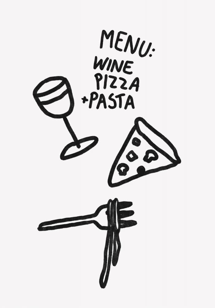 Wine Pizza Pasta by Athene Fritsch — canvas wall art