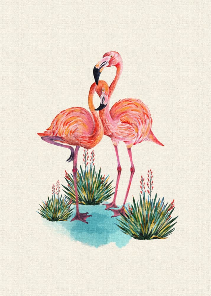 Pink Flamingo Embrace by Olena Kovalova — canvas wall art