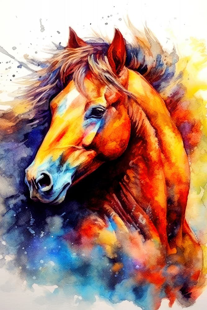 Vibrant Watercolor Horse by Justyna Jaszke — canvas wall art