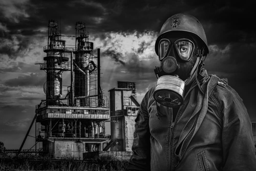 Gas Mask Factory Desolation by Pasquale Guerra — canvas wall art