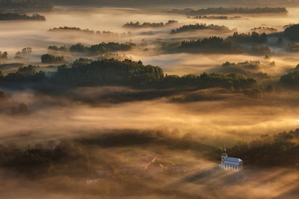 Church in Golden Mist by Tomasz Rojek — canvas wall art