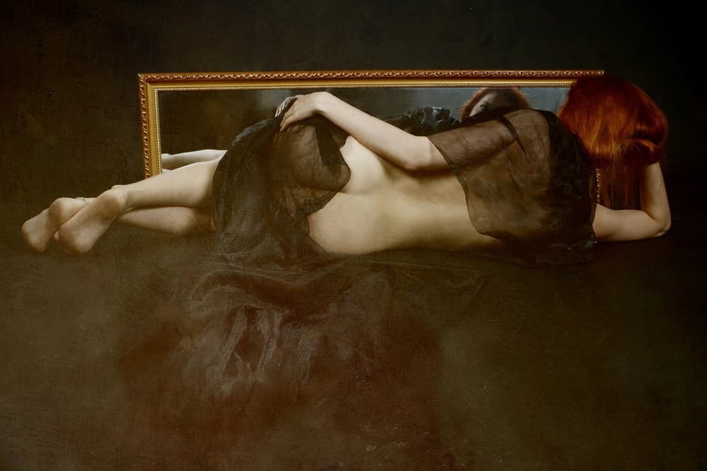 Mysterious Redhead Reflection by Olga Mest — canvas wall art