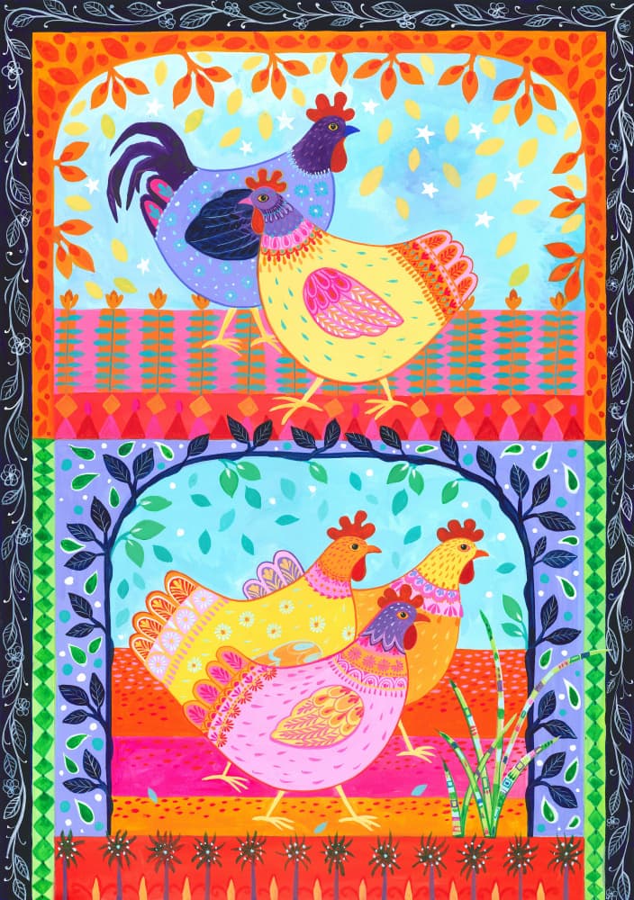 Colorful Chickens by Isabelle Brent — canvas wall art