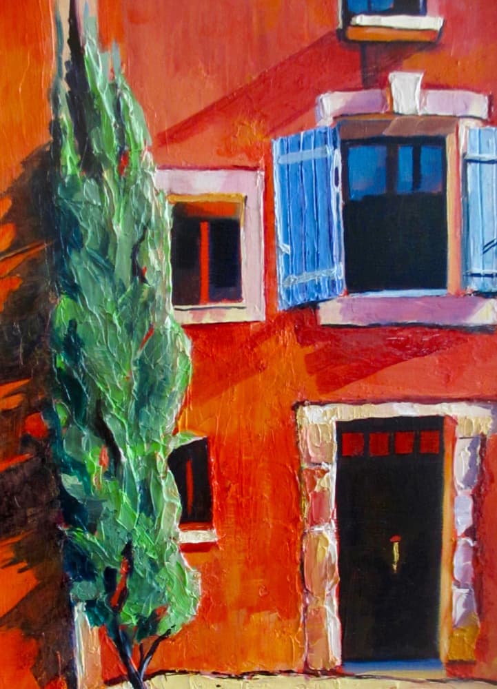 Red House Blue Shutters by Maxine Shore — canvas wall art