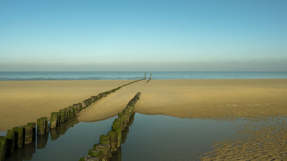Peaceful Beach Groynes by Marie-anne Stas — canvas wall art