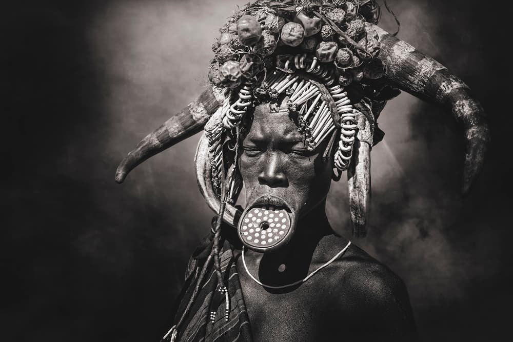 African Tribal Headdress Portrait by Svetlin Yosifov — canvas wall art