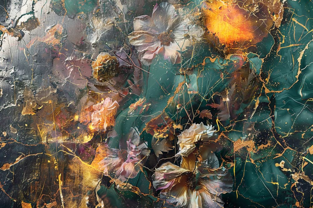 Golden Cracked Florals by Rafal Kulik — canvas wall art