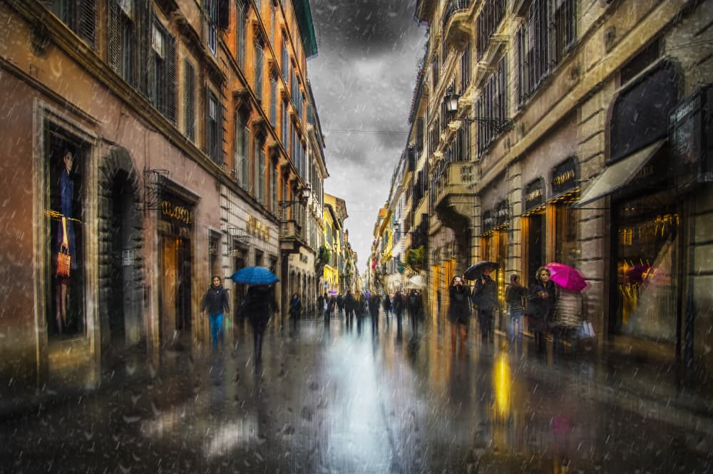 Rainy City Reflections by Nicodemo Quaglia — canvas wall art