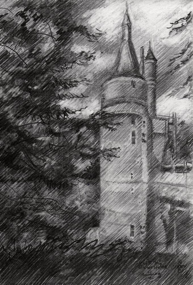 Mysterious Castle Drawing by Corné Akkers — canvas wall art