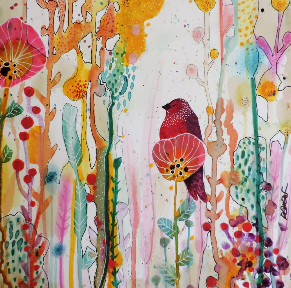 Red Bird Garden Dream by Sylvie Demers — canvas wall art