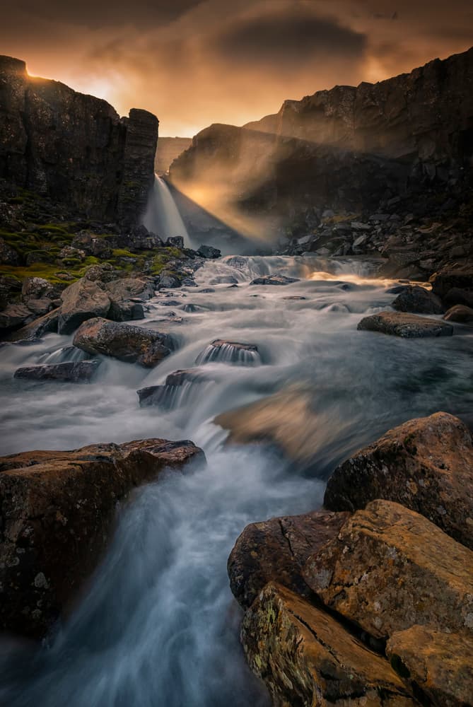 Golden Mist Waterfall Gorge by Larry Deng APA — canvas wall art