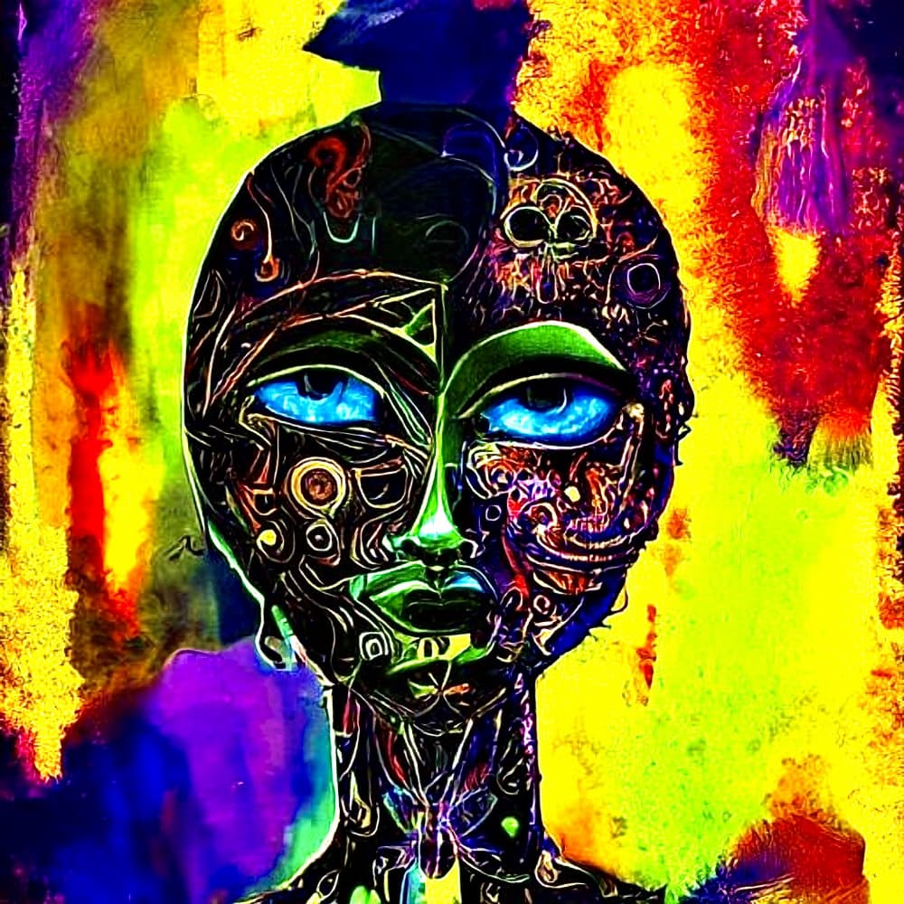 Vibrant Spiritual Abstract Face by mnemonixART — canvas wall art