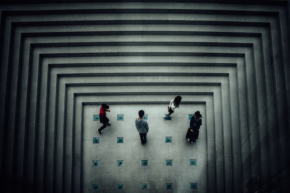 People in Geometric Lines by Nobu Ishijima — canvas wall art