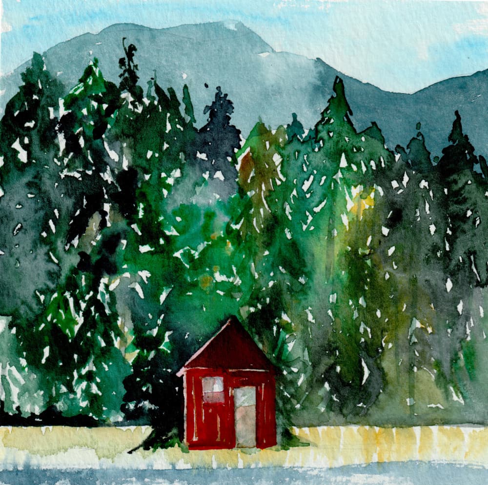 Mountain Forest Cabin by Christine Lindstrom — canvas wall art