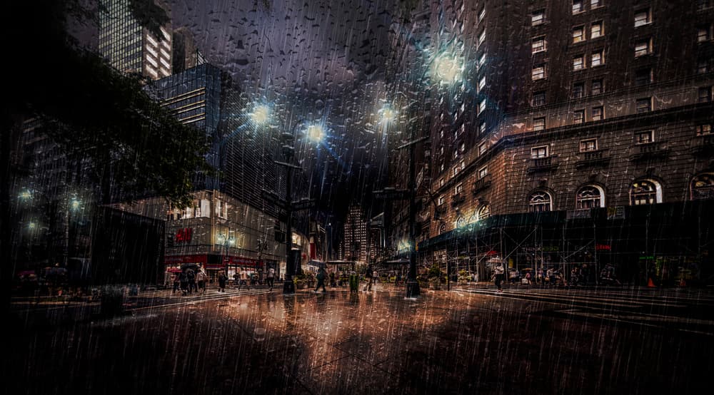 Rainy City Night by Jackson Carvalho — canvas wall art