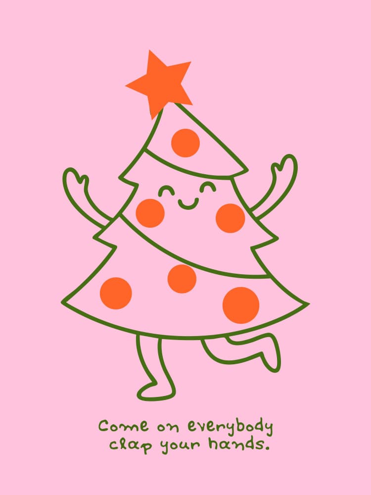 Happy Dancing Christmas Tree by Ohkimiko — canvas wall art