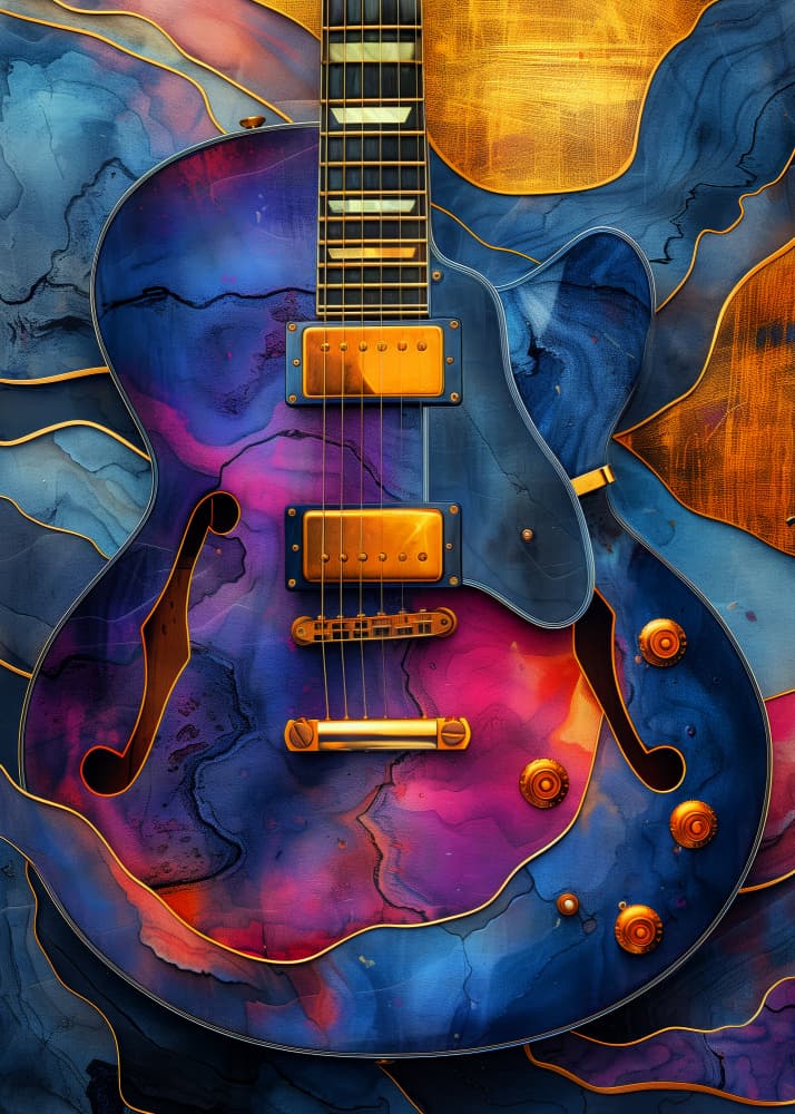 Vibrant Abstract Guitar by Justyna Jaszke — canvas wall art