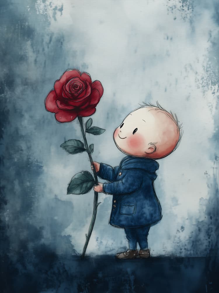 Happy Boy Holds Rose by Annika Persson — canvas wall art