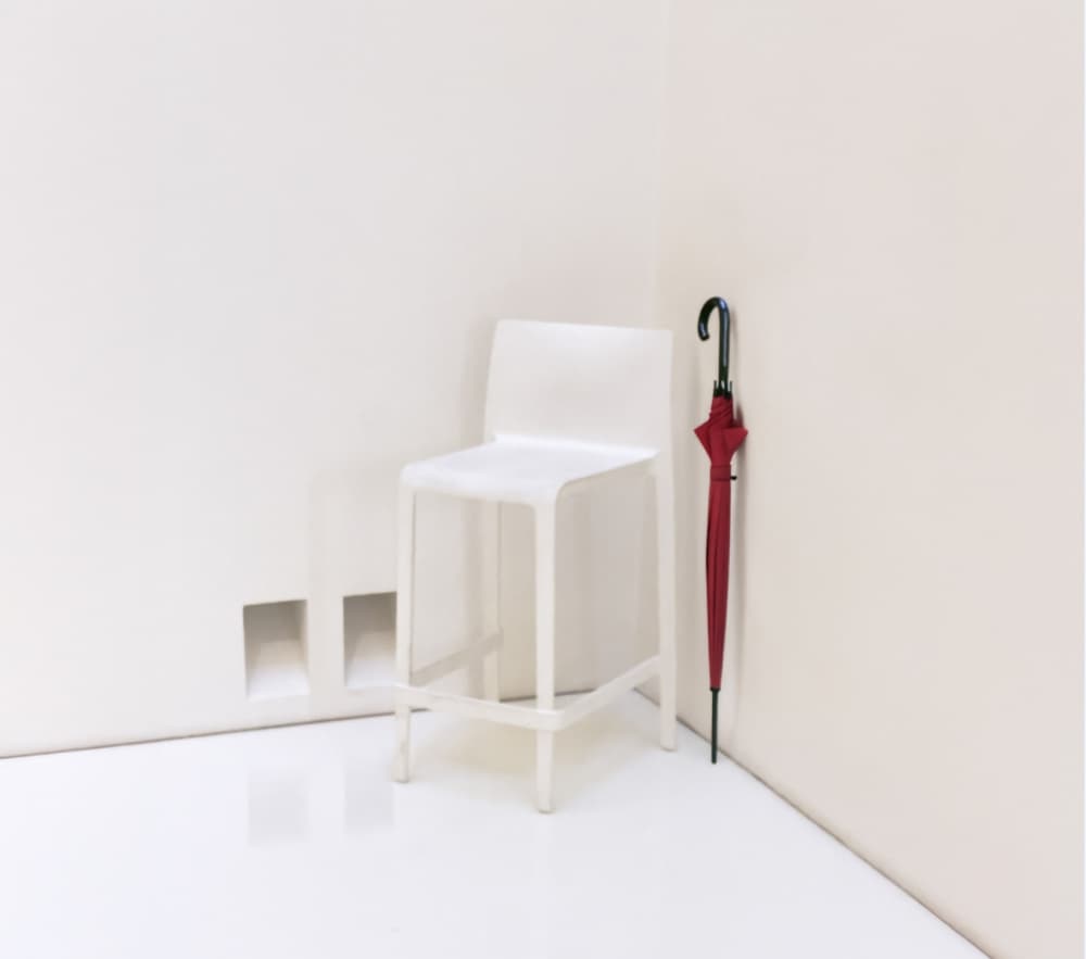 White Stool Red Umbrella by Yvette Depaepe — canvas wall art