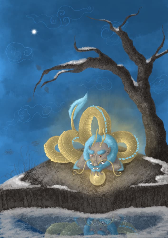 Golden Dragon Winter Night by Anna Rose — canvas wall art