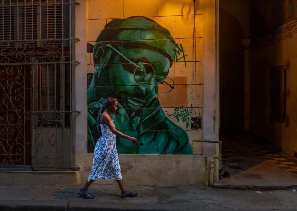 Walking Past Green Mural by MIN LI — canvas wall art