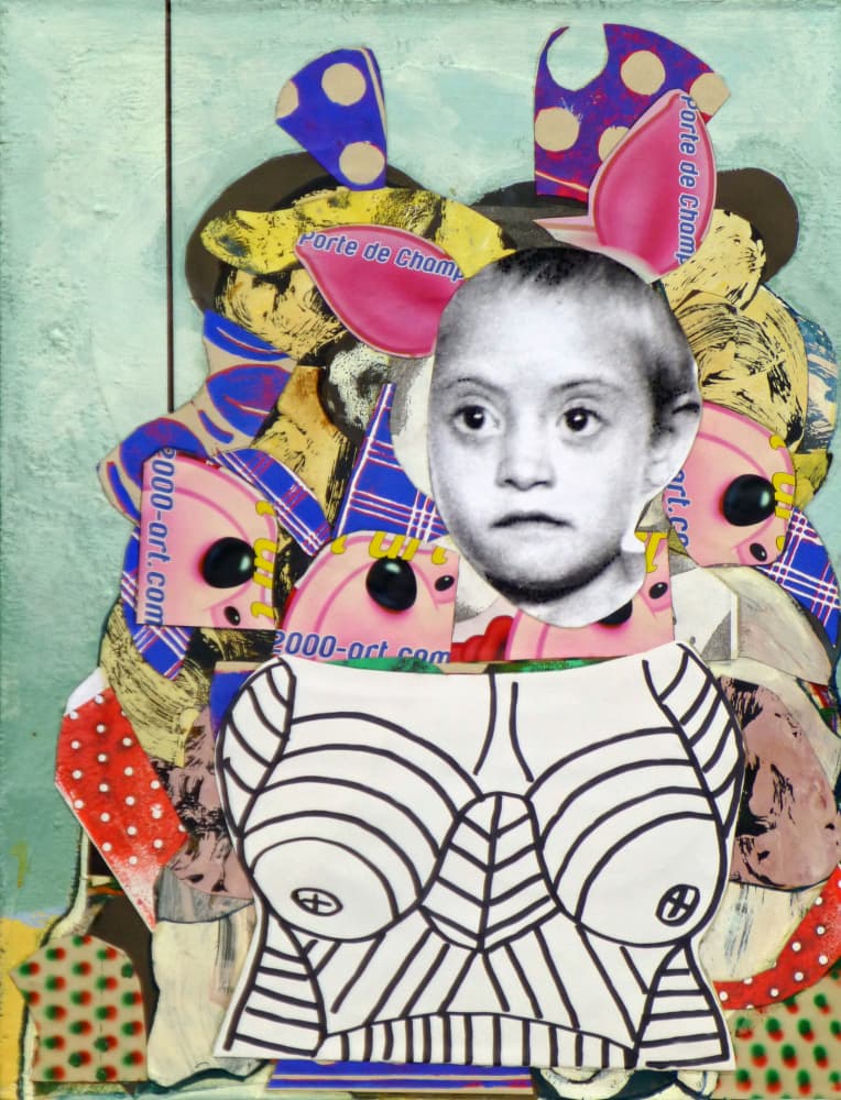 Bunny Ears Collage Portrait by Pascal Marlin — canvas wall art