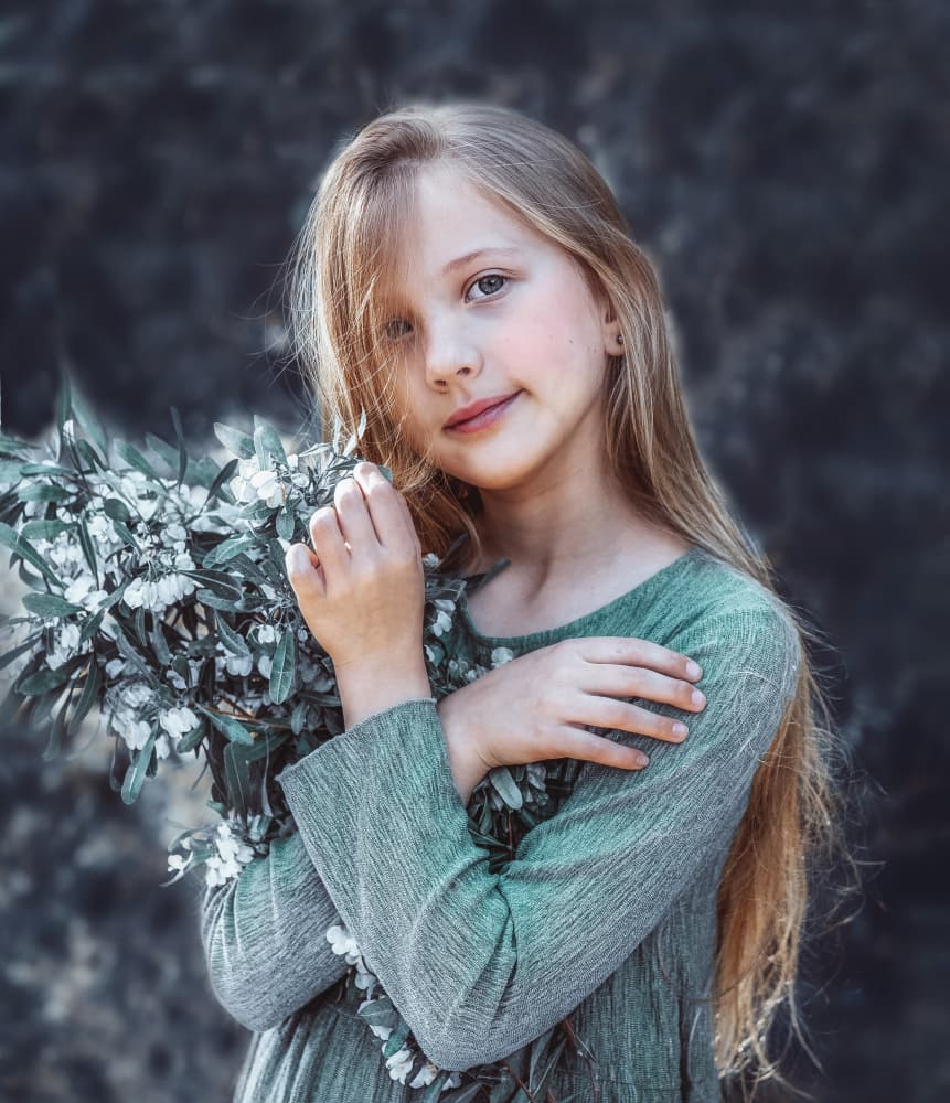 Serene Girl with Flowers by Svetlana Kirzh — canvas wall art