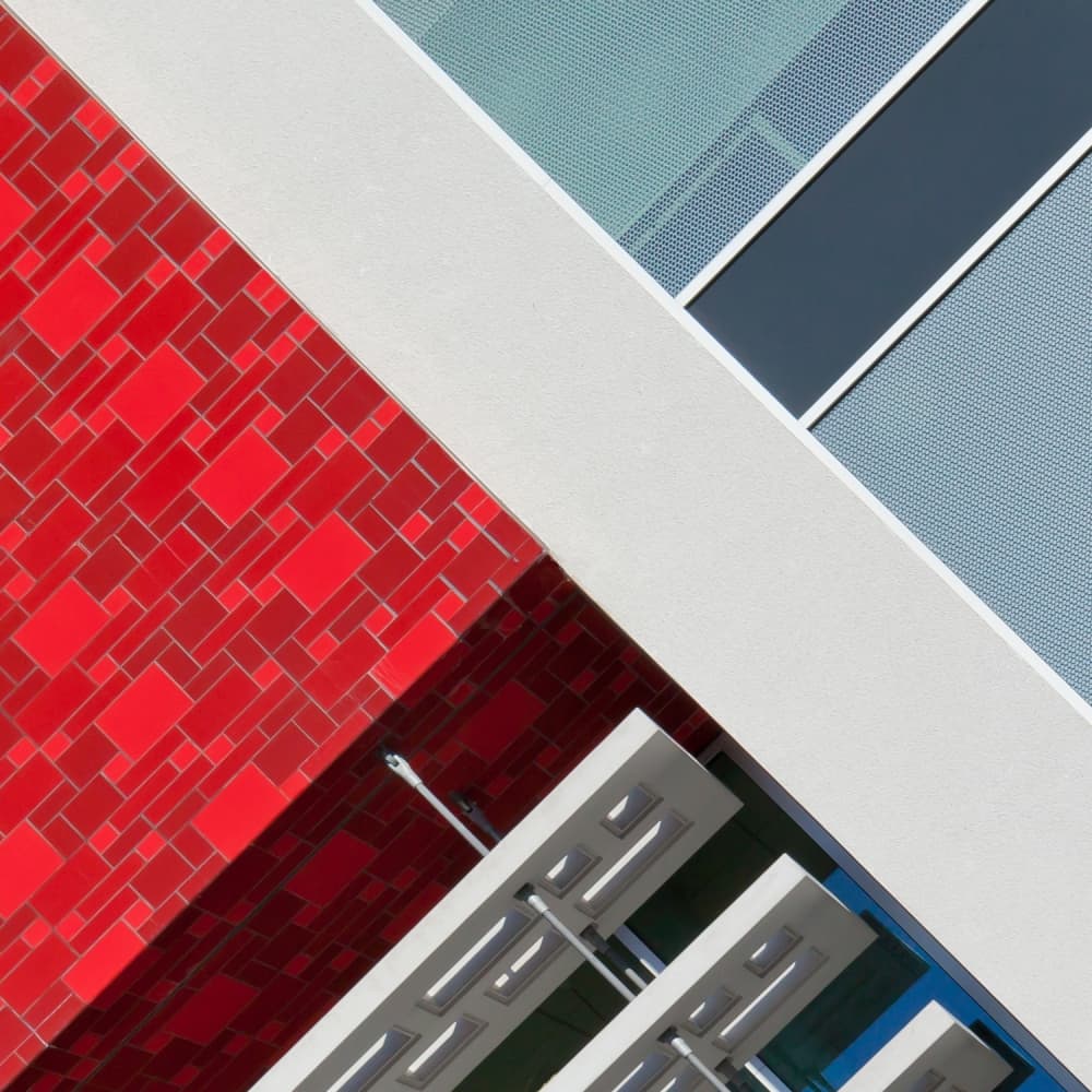 Red Blue Geometric Architecture by Theo Luycx — canvas wall art