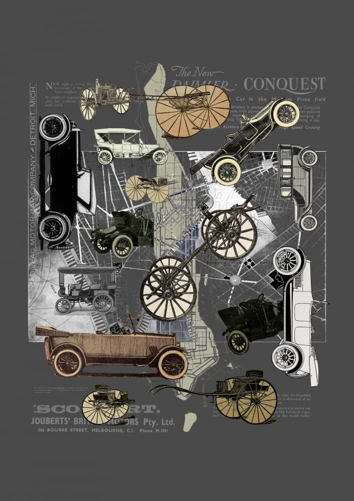 Vintage Automotives City Map by Pawel Pacholec — canvas wall art