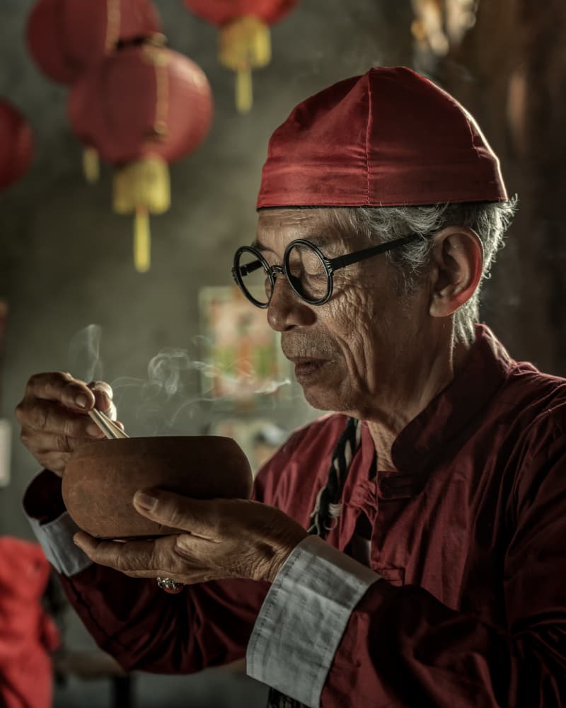 Elderly Man Incense Ritual by Fira Mikael — canvas wall art