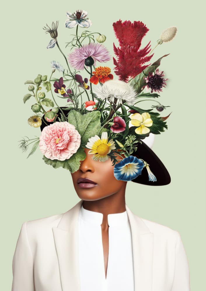 Woman Floral Headdress by Marja van den Hurk — canvas wall art