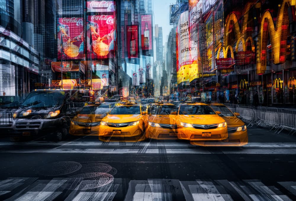 Times Square Taxis by Helena GARCIA HUERTAS — canvas wall art
