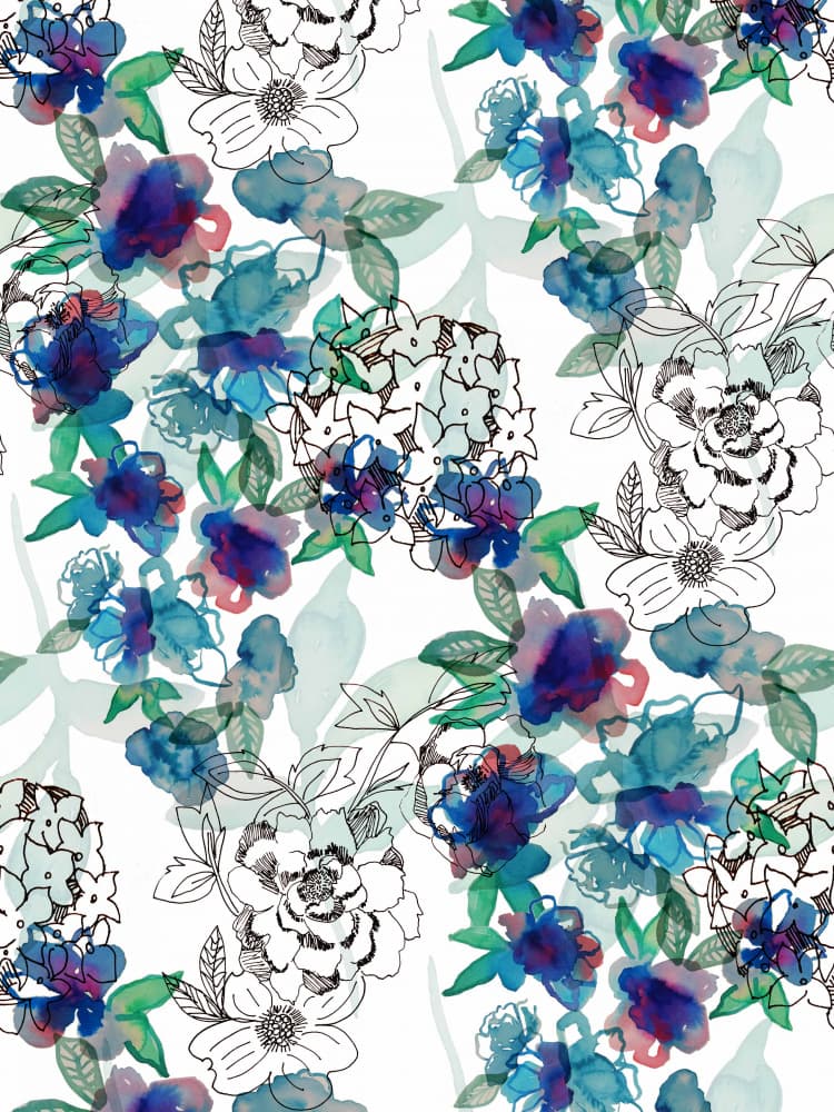Blue Watercolor Floral Sketch by Gemma Bardot — canvas wall art