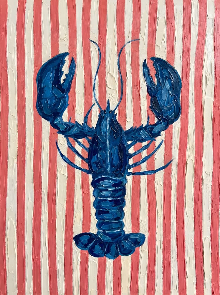 Blue Lobster Red Stripes by HUGO — canvas wall art