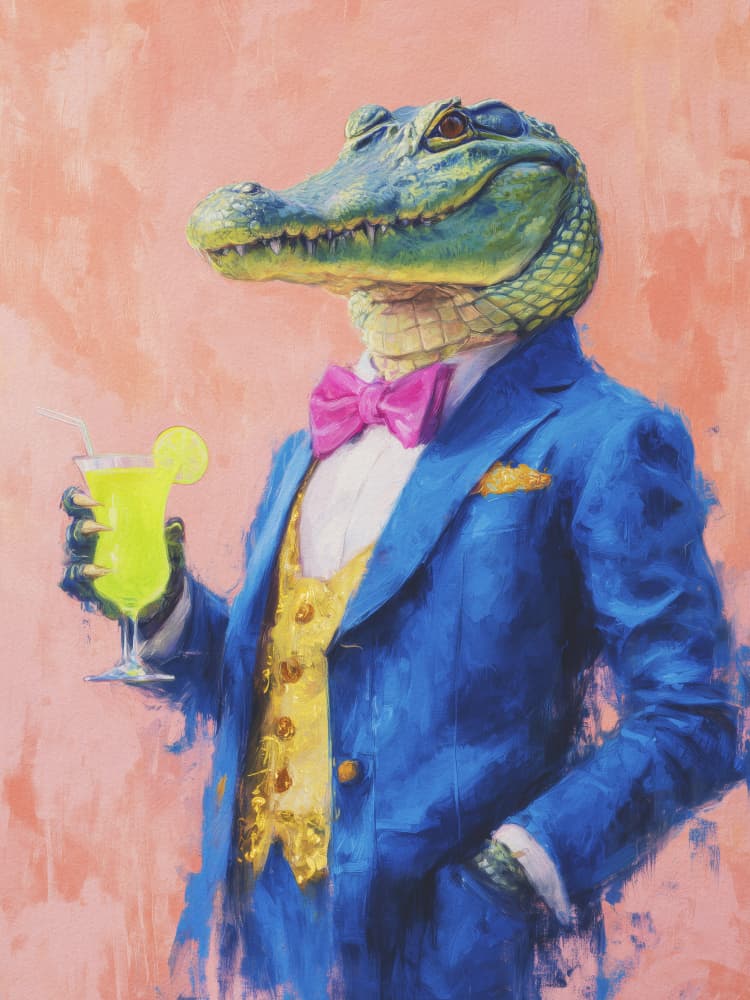 Dapper Alligator Cocktail by Andreas Magnusson — canvas wall art